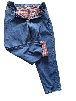 Vtg Eddie Bauer Women's Flannel Lined Denim Jeans Plaid Size 20 Blue Winter  - Image 1 of 4