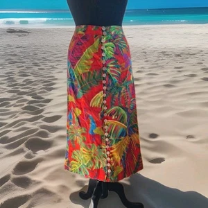 Gonna midi Farm Rio Anthropologie Urban Jungle con bottoni davanti M multi tropicale - Foto 1 di 17