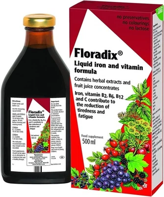BRANDED FLORADIX Floravital Iron + Herbs Liquid Formula, 500 ml
