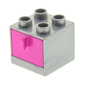 1X Lego Duplo Furniture Cabinet 2X2X1 1/2 Pearl Light Gray Drawer Pink 4891 4890