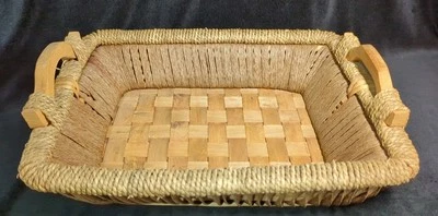 Wicker Basket Serving Tray Rectangle Medium With Wood Handles  - Image 1 of 4