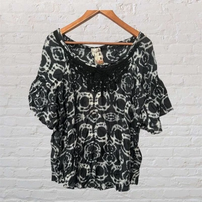 Blusa para mujer Da-Nang negra blanca tie dye crochet bordada top mediana nueva con etiquetas Foto 1 de 4