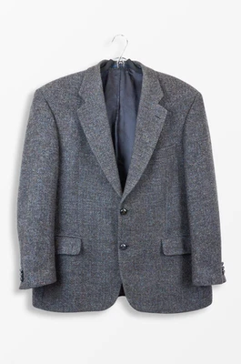 Harris Tweed Blazer – Vintage Grey Herringbone Wool British - Image 1 of 4