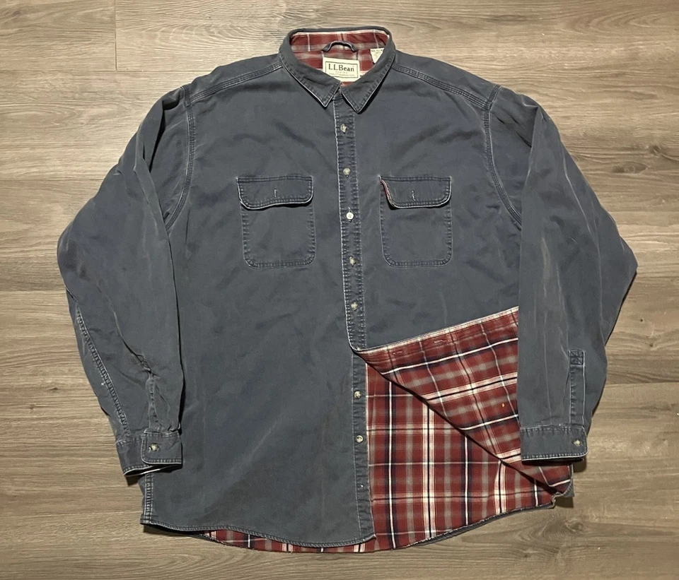 Vintage L.L. Bean Flannel Lined Hurricane Shirt Size 3XLT Blue/Gray Work Button - Image 1 of 4