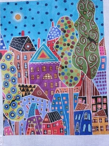 Maggie~Town Abstract~Karla Gerard~Folk Art Scene Needlepoint Canvas - Picture 1 of 4