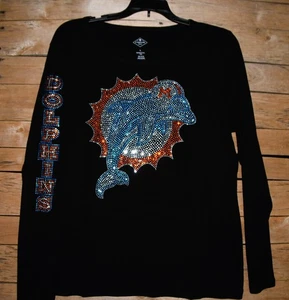 Dolphins rhinestone bling long sleeved shirt XS S M L XL XXL 1X 2X 3X 4X 5X - Picture 1 of 11