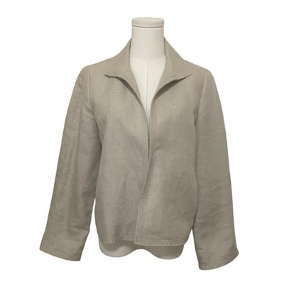 Talbots Women Sz 10P Cream 100% Linen Lined Open Front Blazer Jacket - Image 1 of 4