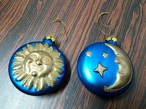 Lot of 2 Celestial Hand Blown Glass Ornaments Stars Man in the Moon - Picture 1 of 6