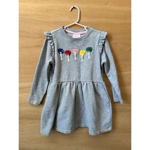 Hanna Andersson Dress Lollipops Ruffle Long Sleeve Gray Kids Size 6-7 - Picture 1 of 3