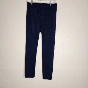 Spanx Ankle Leggings Women's Medium Blue Check Cotton Stretch Pull-On Pants - Picture 1 of 8