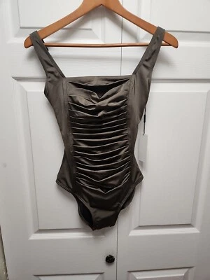 MSRP $80 Calvin Klein 柔软高领肚子控制单件 Forrest 绿色 8 — 第 1/4 张图片