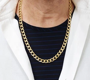 Collana da uomo in acciaio inox catena cuba grumetta dorata punk rock lunga 60cm - Picture 1 of 6