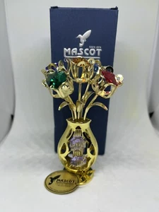Mascotte cristal délice fleurs plaqué or 24 carats dans vase. - Photo 1/11