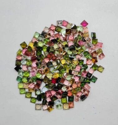 4.48 Carats Multi Tourmaline 3mm Square Cut Loose Gemstone 16 Pieces lot - Image 1 of 4