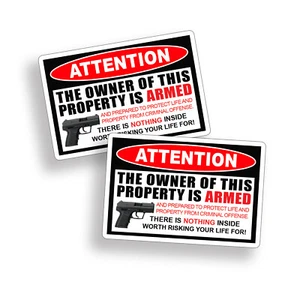 Owner Armed Warning Sticker 2nd Amendment Gun Window Door Home Car Vehicle Decal - Picture 1 of 2