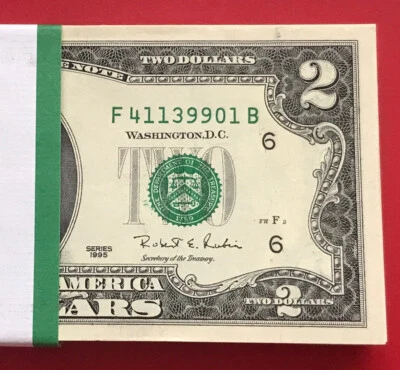 1995 (1) Two Dollar Bill $2 Note (Atlanta Block F/B ) Consecutive ,Uncirculated - Image 1 of 4