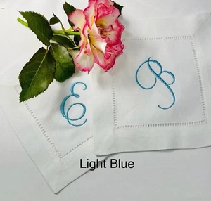 Cocktail Napkins, 6 for $21.95, 12 $38.95, Embroidered, Monogrammed, Hemstitch - Picture 1 of 13