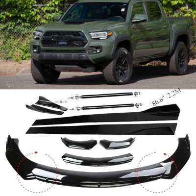 For Toyota tacoma Front Bumper Lip Spoiler Splitter Body Kit+Side Skirt Glossy - Imagem 1 de 4