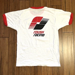 Vintage 80s NASCAR Roush Racing Tee Shirt Ringer Thin Size L Double sided Rare - Picture 1 of 12