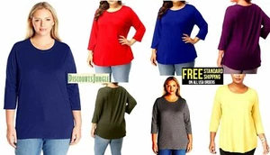 Womens 3/4 Sleeve Tunic Top Casual Scoop Neck T-Shirt Blouse Loose Fit - Picture 1 of 77