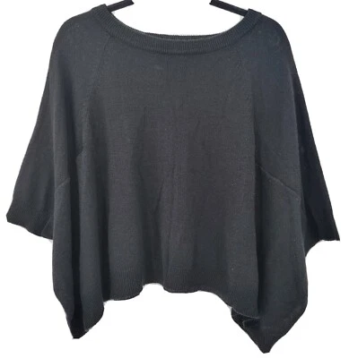Derek Heart Y2K Mujer Pequeño Poncho Top Negro Tejido Blusa Suéter Foto 1 de 4