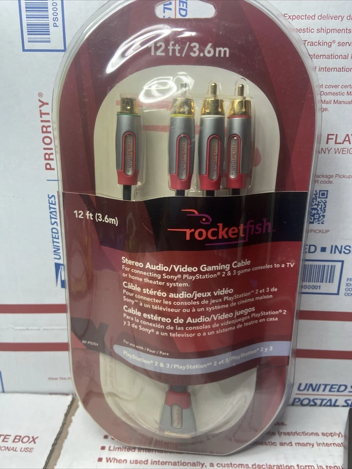 Rocketfish Stereo Audio/Video Gaming Cable 12ft for PS2 and PS3 (Red and Gray) - Image 1 of 4