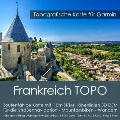 Frankreich Topo Karte 10m Höhenlinien 8GB microSD für Garmin Navi, PC & MAC - Bild 1 von 4