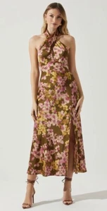 Astr The Label Marissa Satin Floral Halter Neck Dress Size XS - Picture 1 of 9
