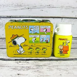 1965 Vintage Peanuts Charlie Brown Snoopy Metal Lunch Box with Thermos - Picture 1 of 14