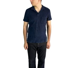 Polo uomo Orlebar marrone manica corta spugna tasca t-shirt blu taglia M - Foto 1 di 10