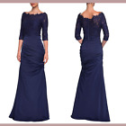New $608 La Femme [ 8 ] Sparkle Lace Trumpet Gown In Navy Blue #Q211
