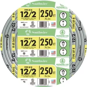Southwire UF-B Erdkabel Zuleitung, 12/2 AWG, 250 Fuß - Bild 1 von 8