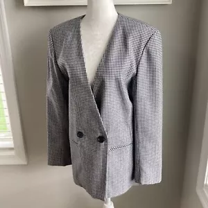 Vintage Chad Stevens Herringbone Black White Boxy Oversized Blazer Size 10 - Picture 1 of 13