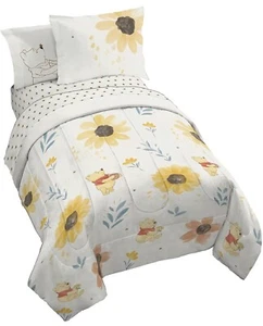 Winnie the Pooh Floral Kids 5 Pc Twin Bed Set Sheets Pillowcases Comforter - Picture 1 of 4