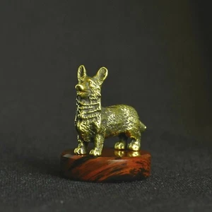 Art Deco Solid Bronze Animals Dog Doggie Corgi Statuette Figurine Obsidian Stand - Picture 1 of 11