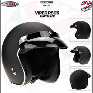 Viper RS-05 Slim Fit Open Face Scooter Motorcycle Mod Retro Helmet - Matt Black