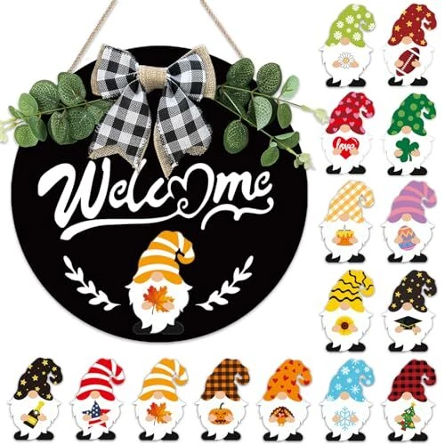 Interchangeable Welcome Sign for Front Door - 12 Inches Seasonal Gnome Decor -  - Image 1 of 4