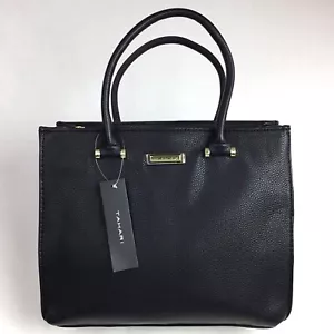 Tahari Triple Entry Crossover Satchel Black Pebble Textured Leather-Like Tote - Bild 1 von 11
