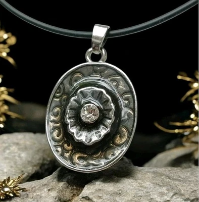 Kette Kautschuk Band ovaler Braunton/Anthrazit Anhänger Strass Modeschmuck  - Bild 1 von 4