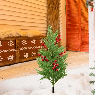 Artificial Pine and Cypress Tree with Red Berry with Ground Spike Holiday Season - Image 1 of 4