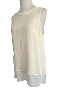 Rag And bone cream silk crepe de chine double layer split back tank top sz M - Picture 1 of 11