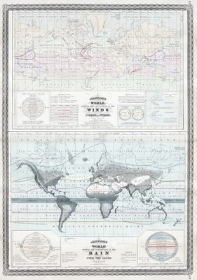 Mapa global de patrones de viento y lluvia de la década de 1870, Johnson Foto 1 de 4