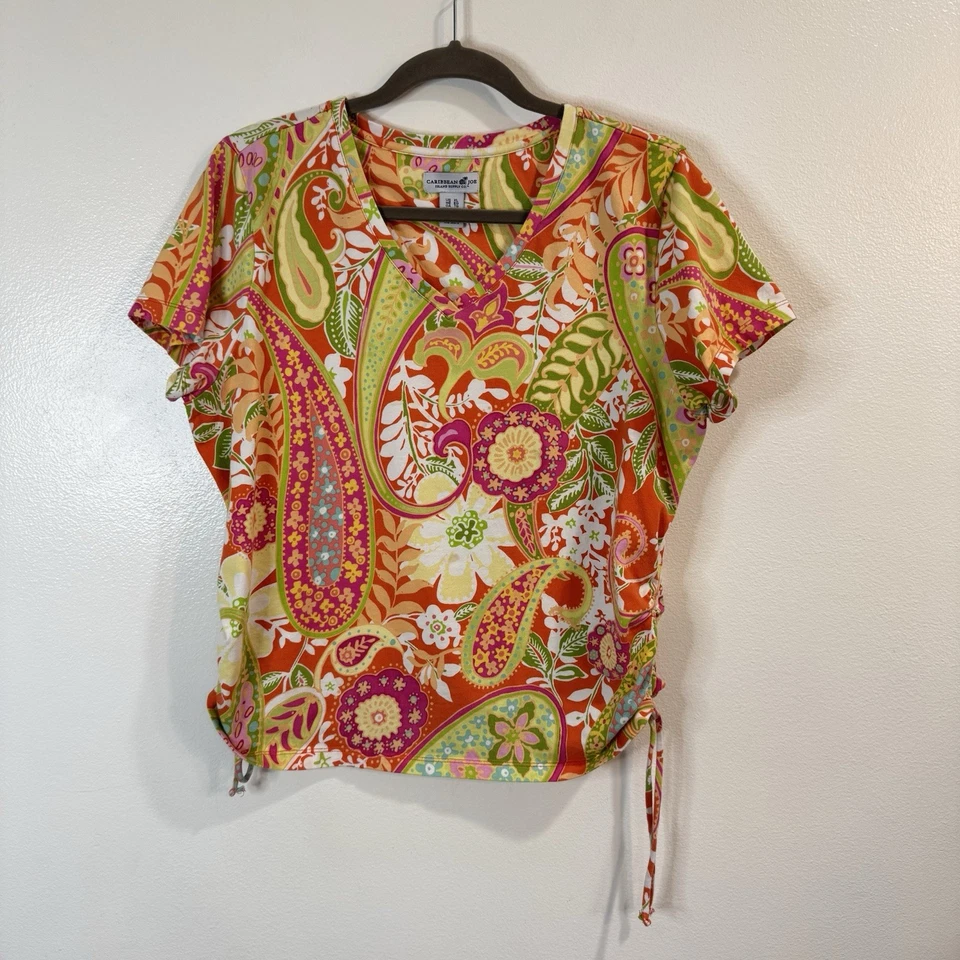 Vintage 90s Y2K Caribbean Joe T-shirt XL Colorful Floral Tropical Hawaiian Beach - Image 1 of 4