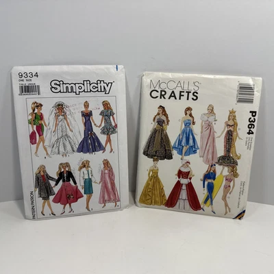 Vtg Lot 2 Fashion Doll 11.5 in Sewing Patterns Simplicity 9334 McCalls P364 - Image 1 of 2