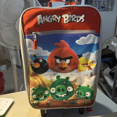ANGRY BIRDS 11" X 18" Rolling Suitcase Small CarryOn/ BookBag all zippers work  - Image 1 of 4