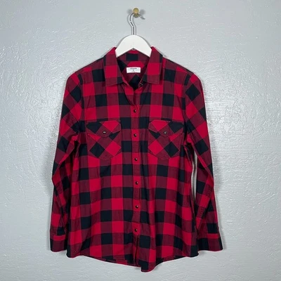 Untuckit Women 10 Red Black Buffalo Check Shirt Snap Front Long Sleeve Flannel - Image 1 of 4