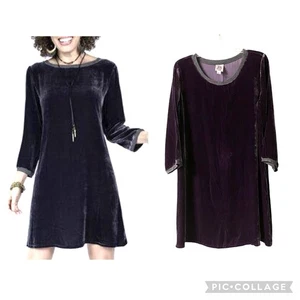 Ivy Jane Samt dunkel lila Langarm A-Linie 3/4 Arm Kleid Größe L - Bild 1 von 13