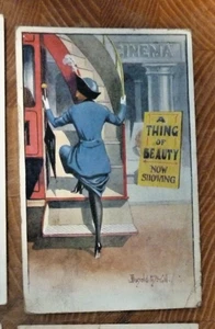 Postcard Donald McGill A Thing of Beauty Double Decker Bus at Cinema 12 38 serie - Picture 1 of 2