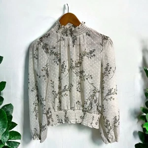 Meraki Shirt XL elfenbein transparent Blumen hochgeschlossen langarm Landhauskern *lesen - Bild 1 von 5