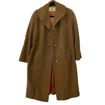 Gabardina vintage de los años 60 tejido Boucle marrón diamantes de imitación botones elegante abrigo largo Foto 1 de 4